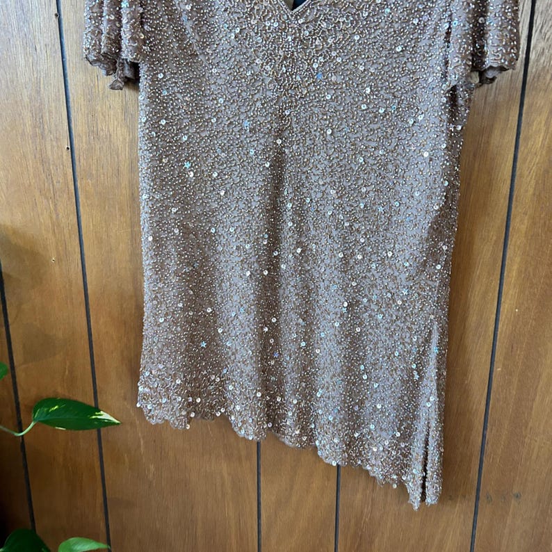 Vintage Adrianna Papell Boutique Beaded Sequin Asymmetrical Hem Top afbeelding 9