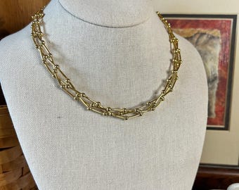 Vintage Gold Tone Geometric Bar and Bead Multi Strand Necklace Adjustable Clasp