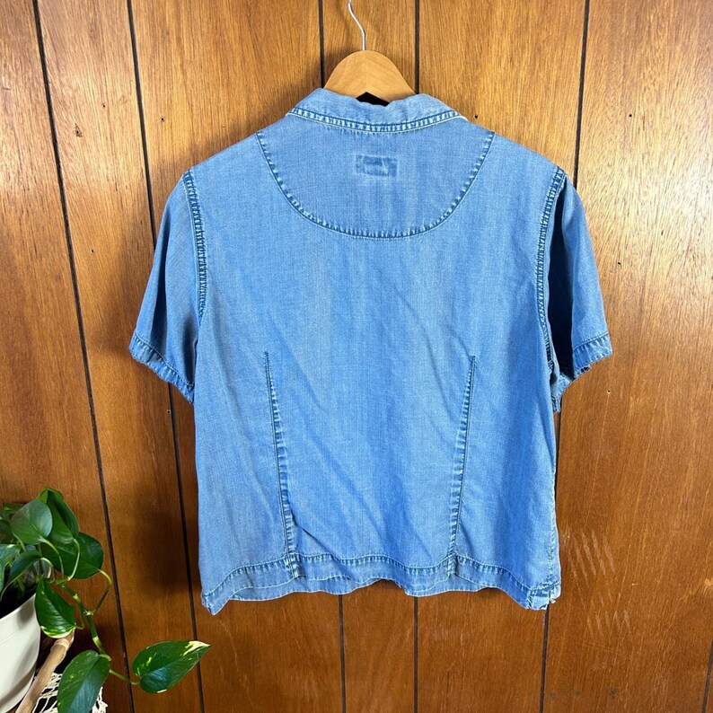 Vintage Crazy Horse Liz Claiborne Petite Large Denim Shirt Blue Tencel L afbeelding 10