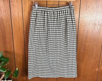 Jupe crayon Leslie Fay vintage pied-de-poule Midi laine noir blanc taille élastique