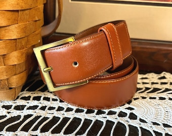 Vintage Solid Brass Buckle Leather Belt, Brown Casual Belt, Women's or Men's