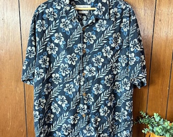 Tommy Bahama 100% Silk Shirt XL Tropical Floral Short Sleeve Button Down