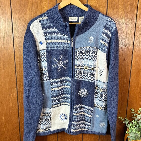 Classic Elements Blue Snowflake Patchwork Full Zi… - image 1