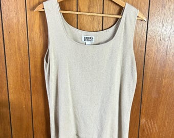 Débardeur en tricot vintage Chicos Design en coton ramie beige, col rond, taille 3