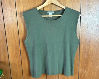 vintage Erik Spencer Pull en maille technique sans manches vert olive sans manches gilet sans manches