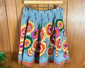 Minijupe Forever 21 en coton plissée fleurie bleu multi bohème taille M