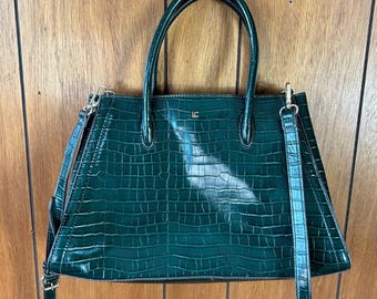 Sac à bandoulière vintage Liz Claiborne vert émeraude estampé croco