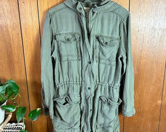 vintage Abercrombie & Fitch veste utilitaire vert olive à capuche et poches