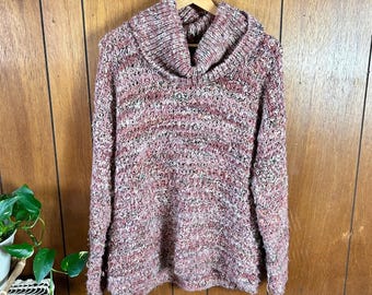 Elsamanda Italy Pull à col bénitier chiné en grosse maille de laine mélangée Rose bordeaux M