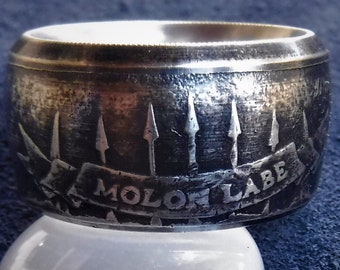 2nd Amendment "Come And Take It" Molon Labe coin ring. Sized to your order!  .999 Pure Silver! Show your support for the Second Amendment!