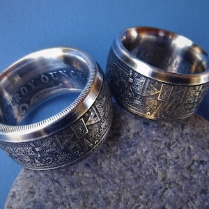 TWO Matching Fine Silver Wedding Bands! A Pair of Gorgeous Aztec Sun Stone Calendar Coin Rings! Custom Made and Sized for the TWO of YOU!