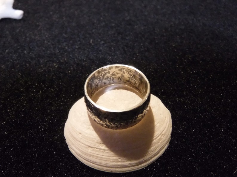 Size 9-12 Hand Hammered Antique Finish with 10 mm extra wide band Easy Care! Rugged Design 1964 Silver Kennedy Half Dollar Coin Ring