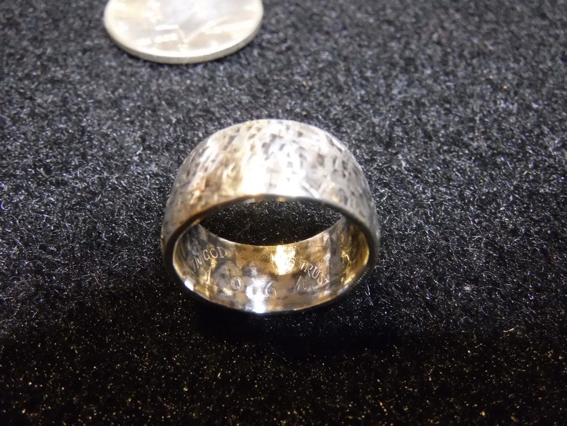 Size 9-12 Hand Hammered Antique Finish with 10 mm extra wide band Easy Care! Rugged Design 1964 Silver Kennedy Half Dollar Coin Ring