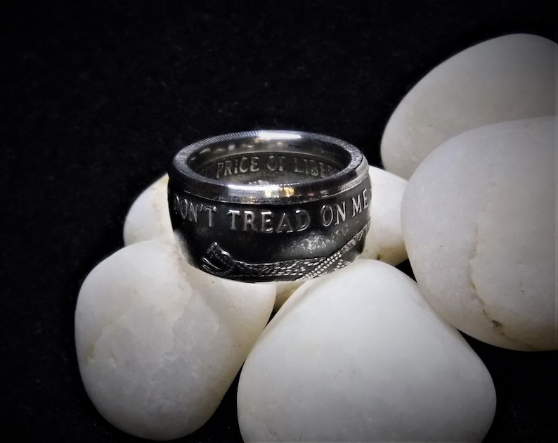 Smooth 3-D detail and remarkable polished antique finish Custom Sized for you Don/'t Tread On Me .999 Fine Silver Coin Ring Super Nice!