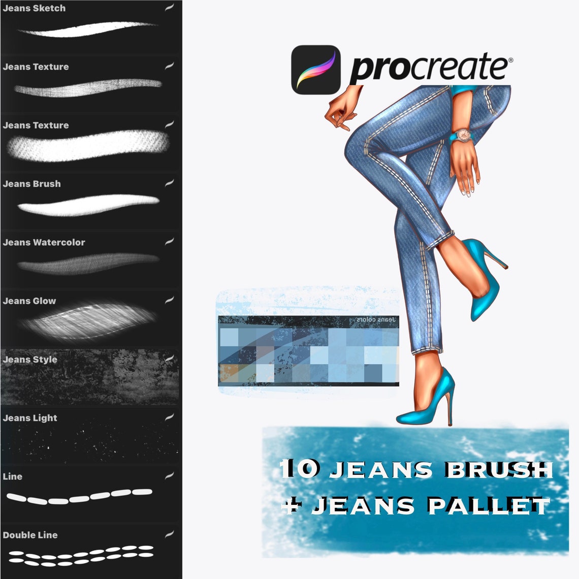 Procreate Jeans Denim Brushes Digital Brushes denim texture Etsy
