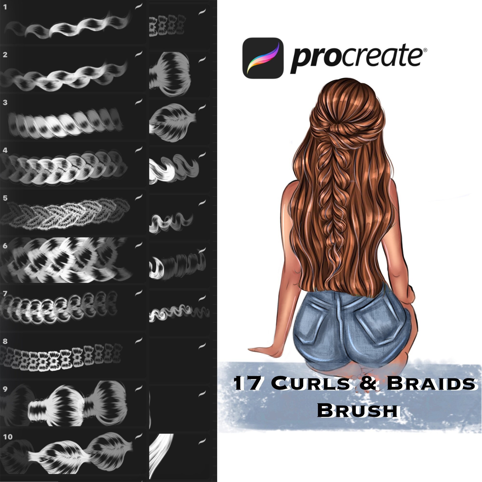 Procreate brushes Procreate hair brushes Braids and waves Etsy