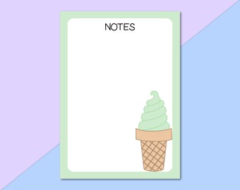 5x7 Bloc de notas de helado de servicio suave / Lindo Bloc de notas de helado de servicio suave / Bloc de notas lindo / Papelería linda / Memopad lindo / Verde pastel