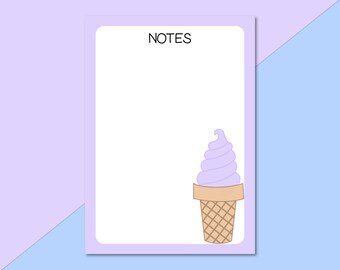 5x7 Bloc de notas de helado de servicio suave / Lindo Bloc de notas de helado de servicio suave / Bloc de notas lindo / Papelería linda / Memopad lindo / Púrpura pastel