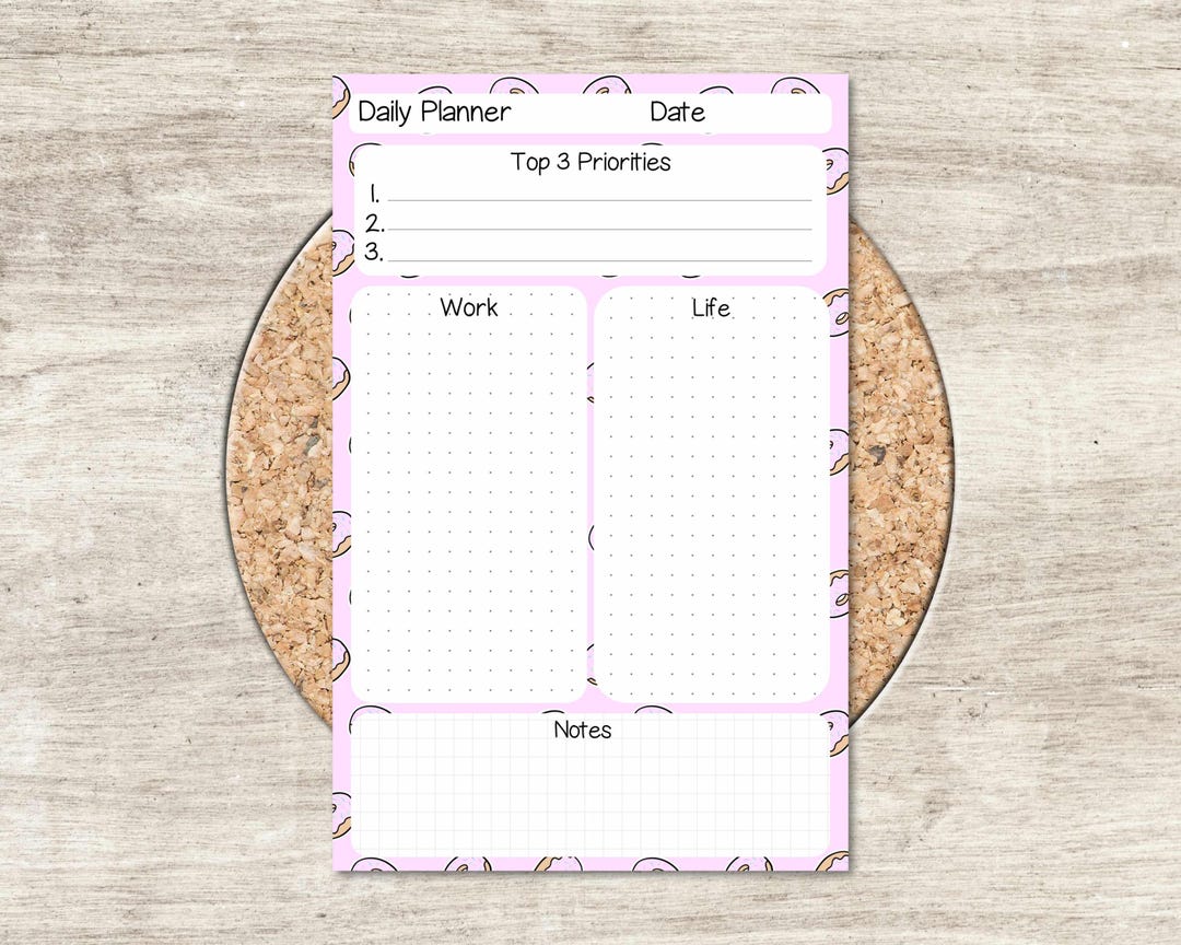 Daily Task Pink Work-life Balance Daily Planner Notepad With 3 Prioritized Tasks ...