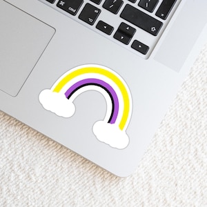 LGBTQ+ niet-binair met wolken weerbestendige vinyl gestanste sticker - niet-binaire sticker - niet-binaire regenboogsticker - LGBTQ+ sticker