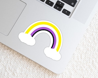 Pegatina de arcoíris con nubes para personas no binarias - Vinilo resistente a la intemperie - Orgullo LGBTQ+