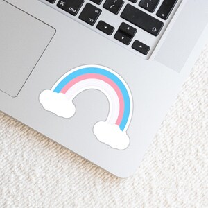 LGBTQ+ Transgender Rainbow with Clouds Weatherproof Vinyl Die Cut Sticker - Transgender Sticker - Trans Rainbow Sticker - LGBTQ+ Sticker