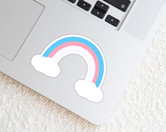 Transgender Rainbow Sticker with Clouds