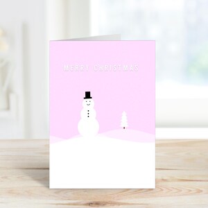 Pastel Pink Merry Christmas Winter Scene Greeting Card - Christmas Greeting Card - Cute Christmas Card - Holiday Greeting Card