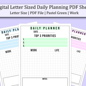 Digital Daily PDF Letter Sized Sheet | Pastel Green | Work
