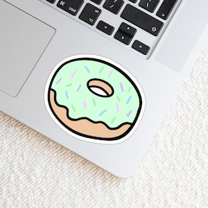 Cute Pastel Green Donut Die Cut Sticker - Donut Sticker - Dessert Sticker - Weatherproof Vinyl Sticker