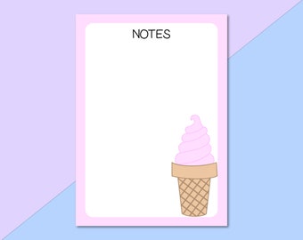 Bloc-notes crème glacée molle 5 x 7 | Bloc-notes mignon crème glacée molle | Bloc-notes mignon | Papeterie mignonne | Bloc-notes mignon | Rose pastel