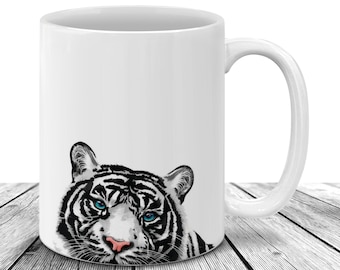 White Tiger Portrait Coffee Mug, Animal Lover Gift, 11oz Ceramic