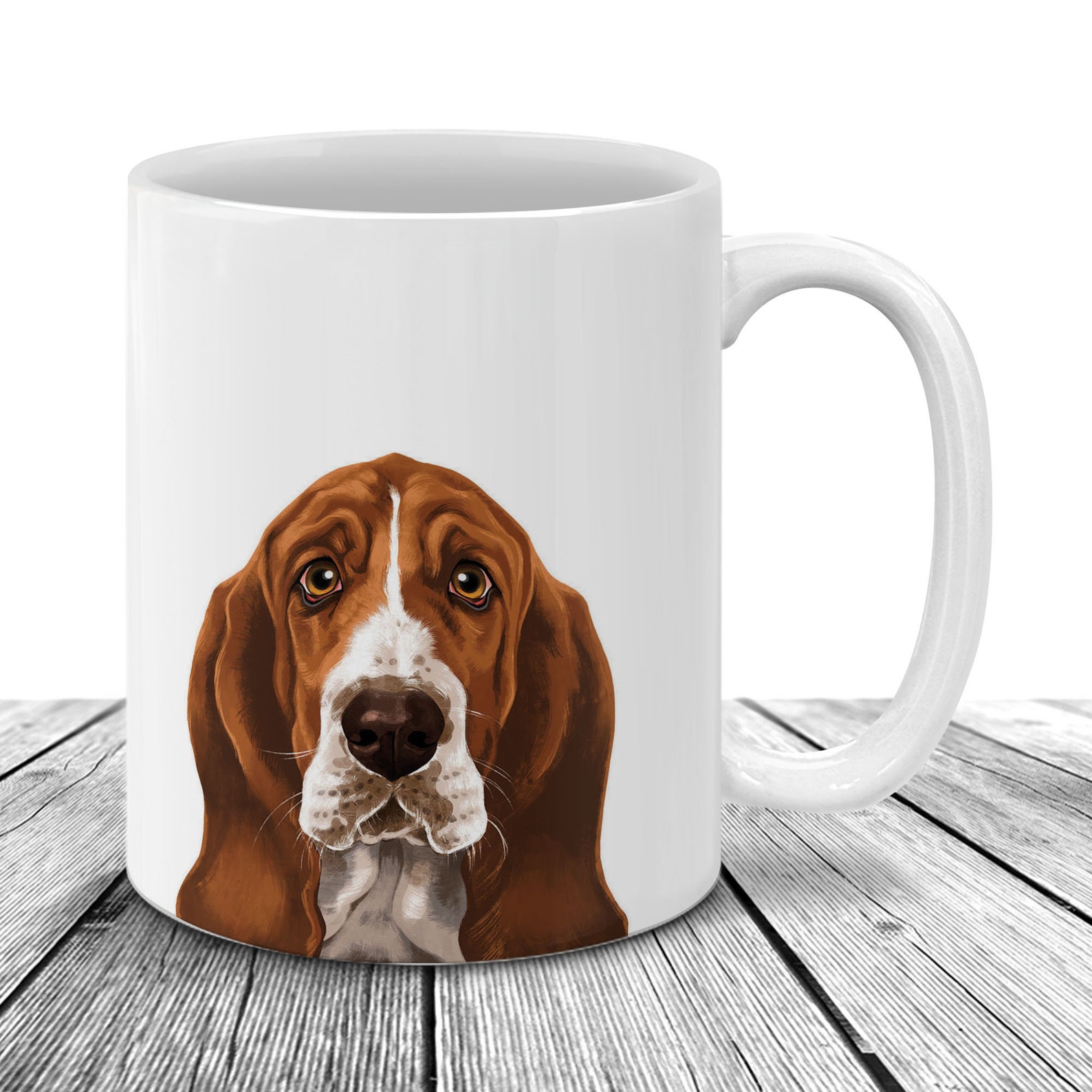 Droopy Basset Hound Dog Coffee Drink Mug Puppy Portrait Etsy