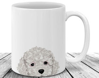 White Poodle Mug, Dog Portrait Coffee Cup, Dog Mom Gift, Handmade Ceramic Mug