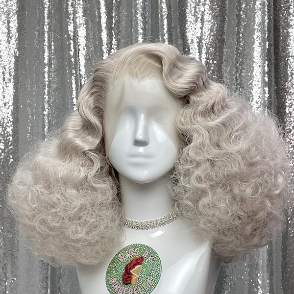 1970’s Inspired Lace Front Wig in Style "Stardust" - Made to Order - 70s curly wavy big beautiful burlesque glamour disco hair