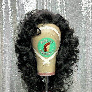 80’s Inspired Lace Front Wig in Style &quot;Alien&quot; - Made to Order - 1980s Style Big Curly Dance Hair Long Wavy Voluminous