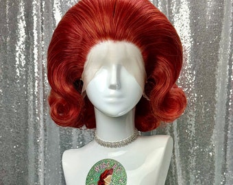 Custom Lace Front Wig in Style "Mod" - 1960's Beehive Bubble Voluminous Flipped Vintage Hair (Ginger Agate)