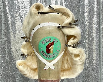 1950’s Inspired Lace Front Wig in Style “Glam” w/Victory Roll - Made to Order -  Old Hollywood Glamour 50s House Wife Style Pin Up Hair Wavy