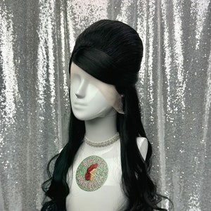 Perma-Tease Lace Front Wig in Style &quot;Cat Eye&quot; - 60&#39;s Inspired Beehive Wavy Half Updo Hair