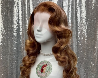 Custom Roller Set Lace Front Wig in Style "Red Carpet" - Curly Wavy Big Vintage Curls Hollywood Glamour Voluminous Hair