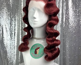 Custom Lace Front Wig in Style "Fame" - 1950's Inspired HollyWood Glamour Finger Wave Vintage Hair (Garnet)