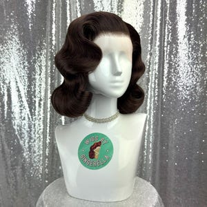 Custom Lace Front Wig in Style "Peony" - 1950's Inspired Page Boy Pin Up Burlesque Vintage Hair (Smoky Quartz)