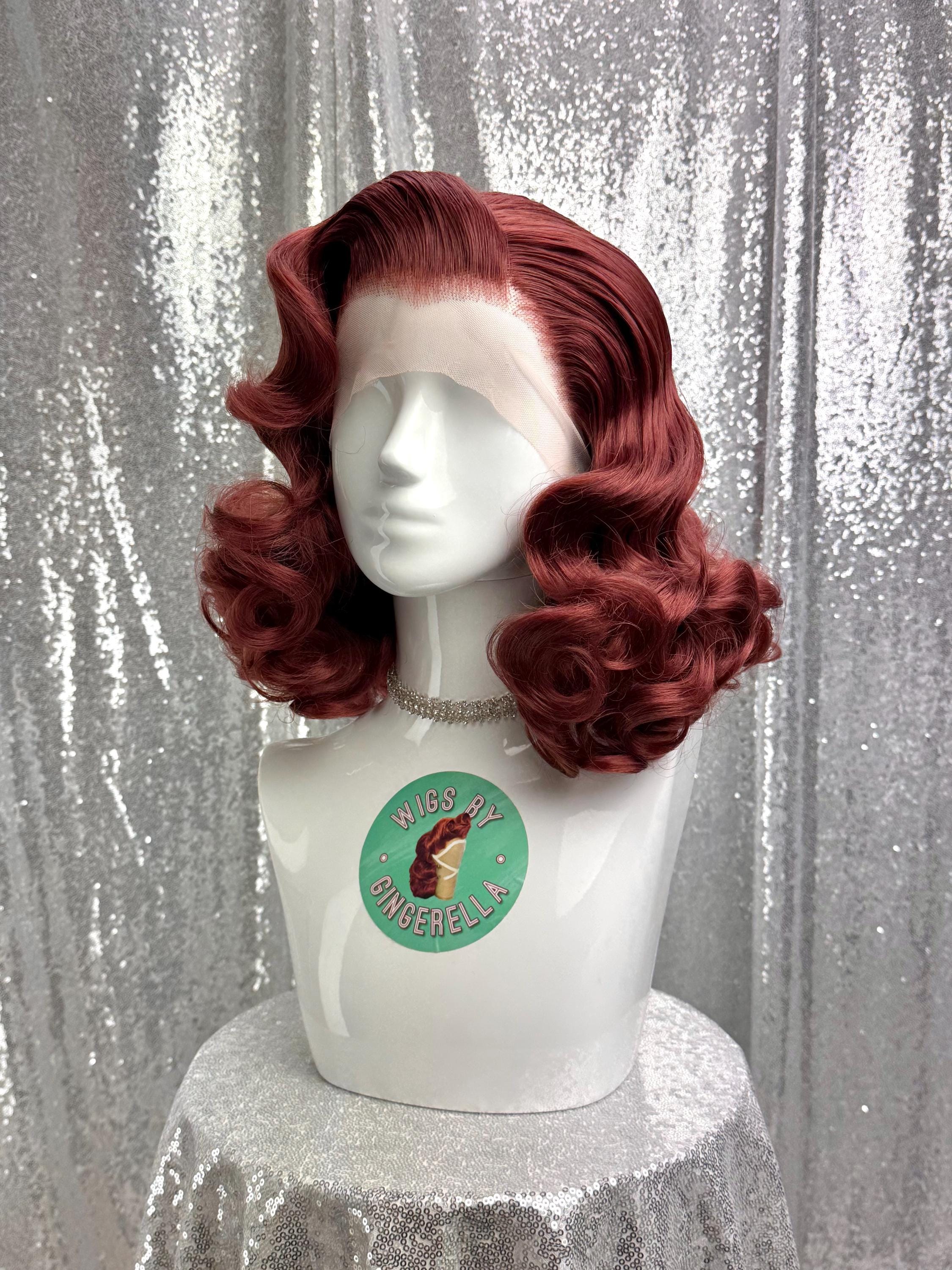Custom Lace Front Wig in Style "Cabaret" - 1930s Inspired Burlesque Hair (Garnet)