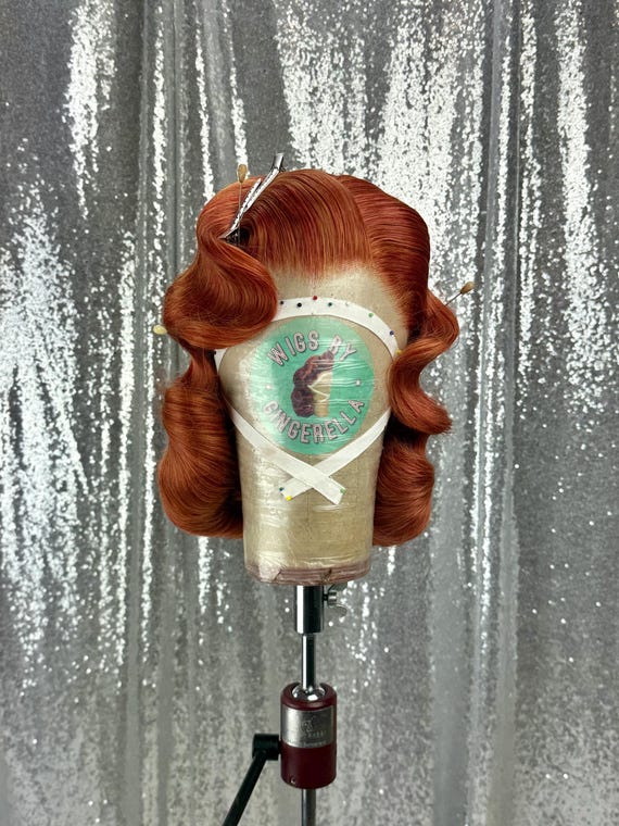 Custom Lace Front Wig in Style “Cinema” - 1950s Inspired Pin Up Burlesque Vintage Hair (Ginger Agate)