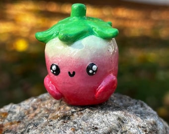 Hand Sculpted Strawberry Figurine, Cute Ceramic Desk Friend
