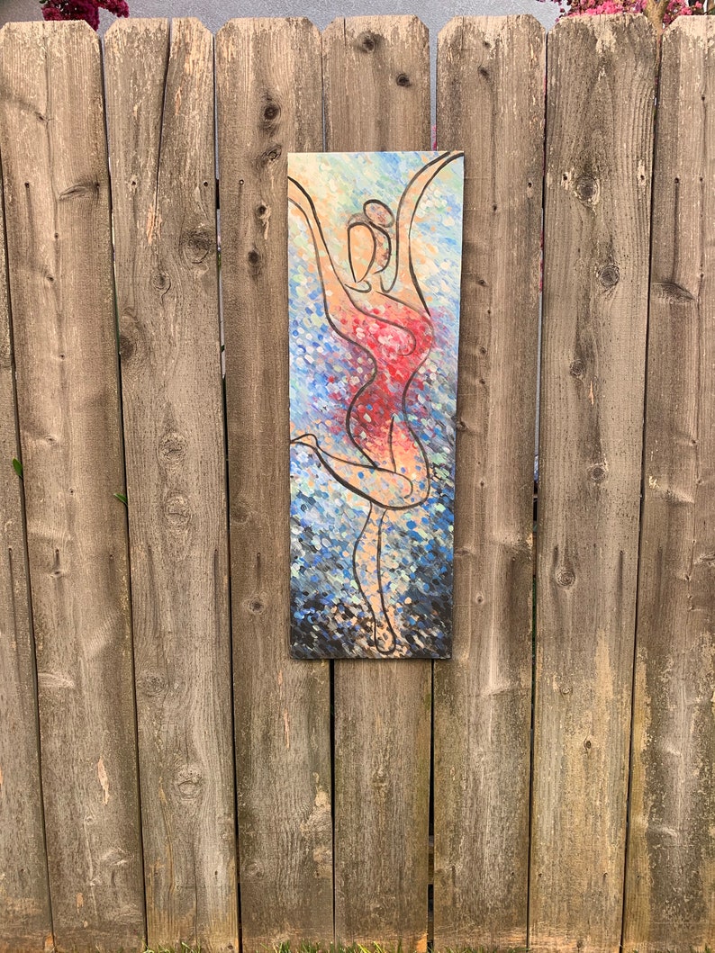 Ballerina art Impressionism Fine art Abstract Wall Art Ballet Skinny canvas Dancing art Dancer Red Dress painting Woman art