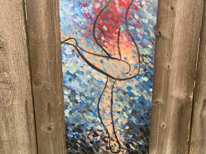 Ballerina art Impressionism Fine art Abstract Wall Art Ballet Skinny canvas Dancing art Dancer Red Dress painting Woman art