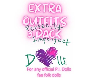 Extra outfits 3 pack exclusively for your official Perfectly Imperfect Dolls 'Fae Folk' Collection rag doll. Handmade to order by P.I. Dolls