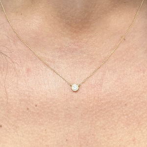 Round Cut Moissanite Bezel Set Solitaire Necklace And Chain Pendant Bridal Gift Wedding Dainty Minimalist 14k Solid Yellow Gold 0.50ct