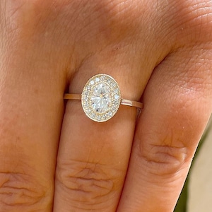 Oval Shape and Round Cut Sides Simulated Diamonds Engagement Ring Halo Wedding Ring Bezel Set Ring Bridal Ring 14K Solid Yellow Gold 1.20ctw